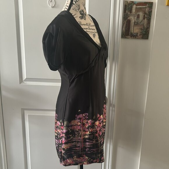 Ted Baker Black Silk Mini Dress Pattern - Picture 8 of 13